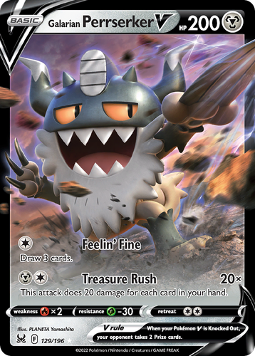 Galarian Perrserker V #129 from Lost Origin - Rare Holo V - Illustrated by PLANETA Yamashita