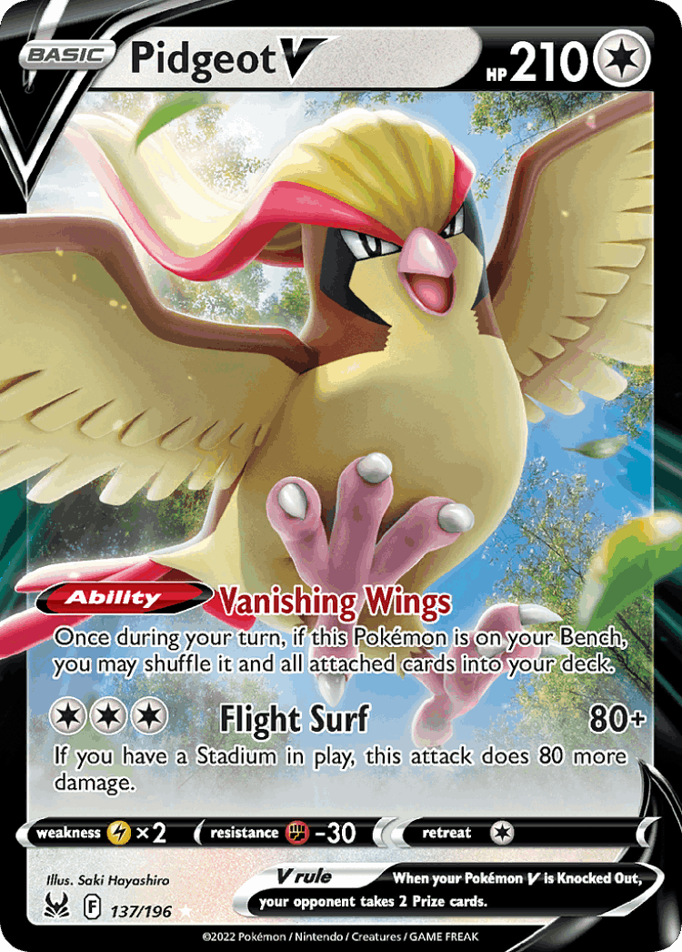 Pidgeot V #137 from Lost Origin - Rare Holo V - Illustrated by Saki Hayashiro
