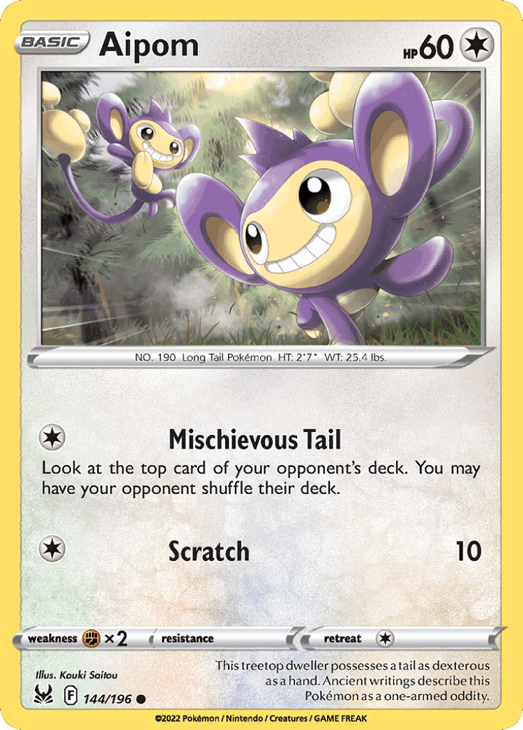 Aipom #144 from Lost Origin - Common - Illustrated by Kouki Saitou