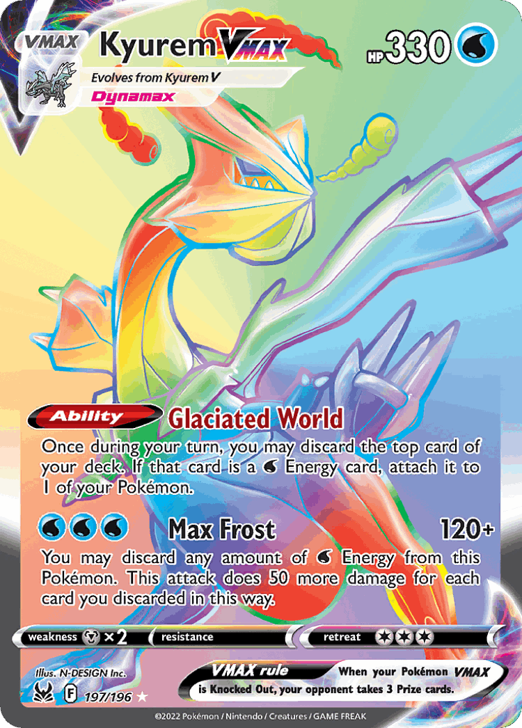 Kyurem VMAX #197 from Lost Origin - Rare Rainbow - Illustrated by N-DESIGN Inc.