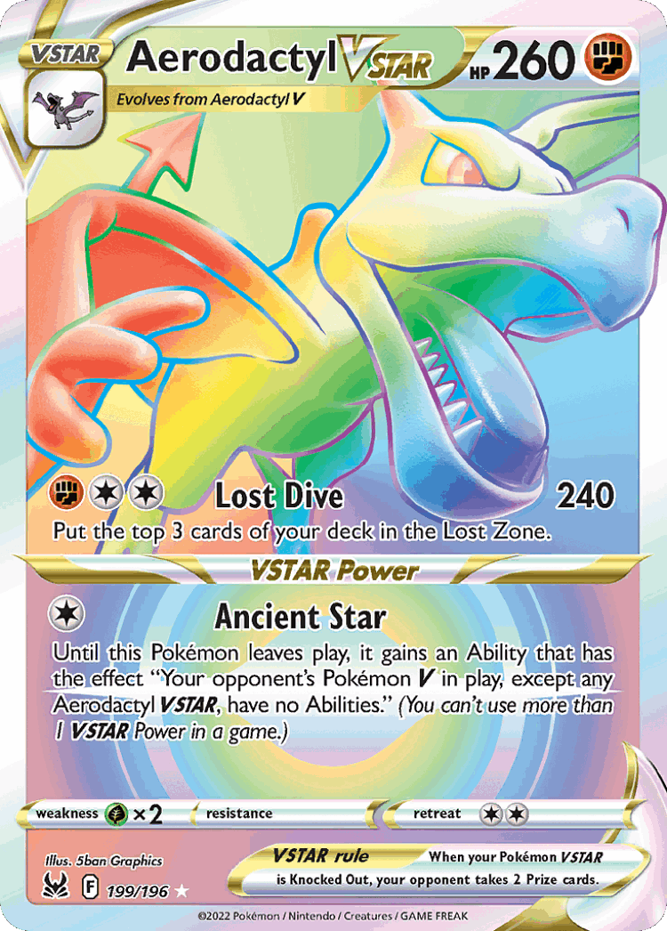 Aerodactyl VSTAR #199 from Lost Origin - Rare Rainbow - Illustrated by 5ban Graphics
