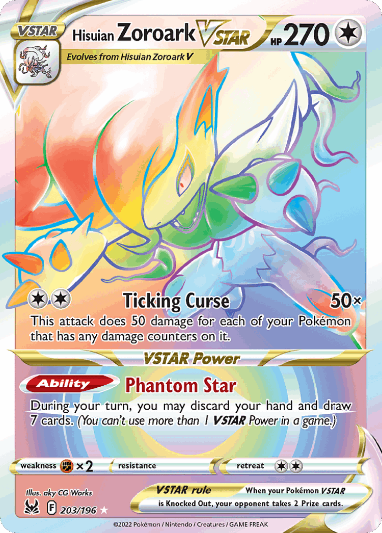 Hisuian Zoroark VSTAR #203 from Lost Origin - Rare Rainbow - Illustrated by aky CG Works