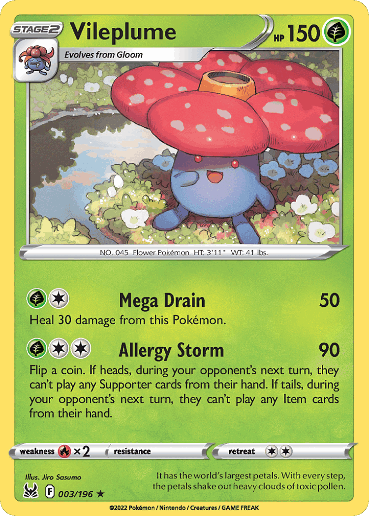 Vileplume #3 from Lost Origin - Rare Holo - Illustrated by Jiro Sasumo