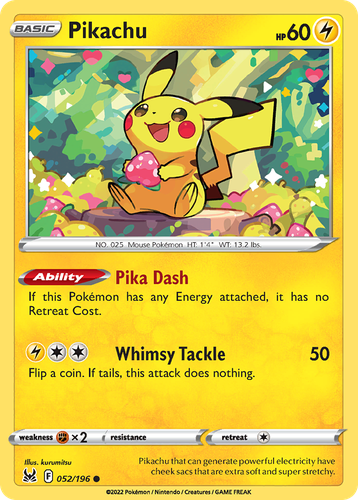 Pikachu #52 from Lost Origin - Common - Illustrated by kurumitsu