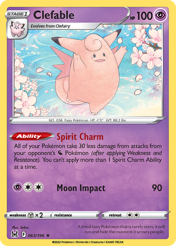 Clefable #63 from Lost Origin - Rare - Illustrated by Sekio