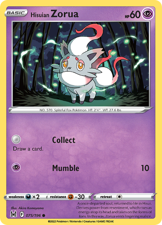 Hisuian Zorua #75 from Lost Origin - Common - Illustrated by Akira Komayama