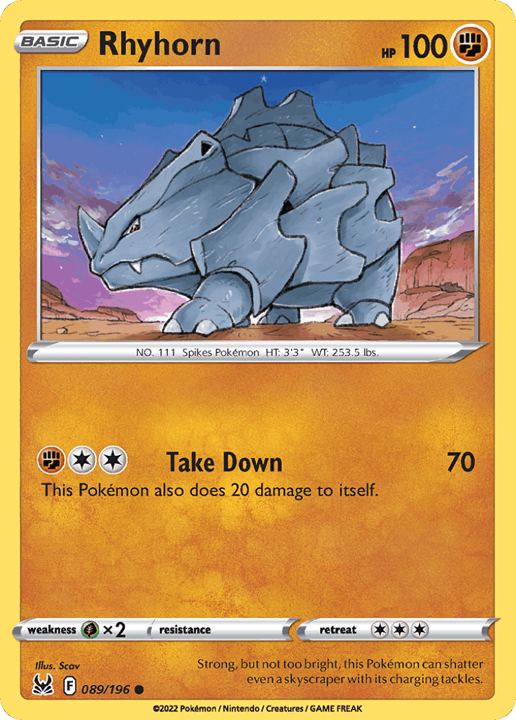 Rhyhorn #89 from Lost Origin - Common - Illustrated by Scav
