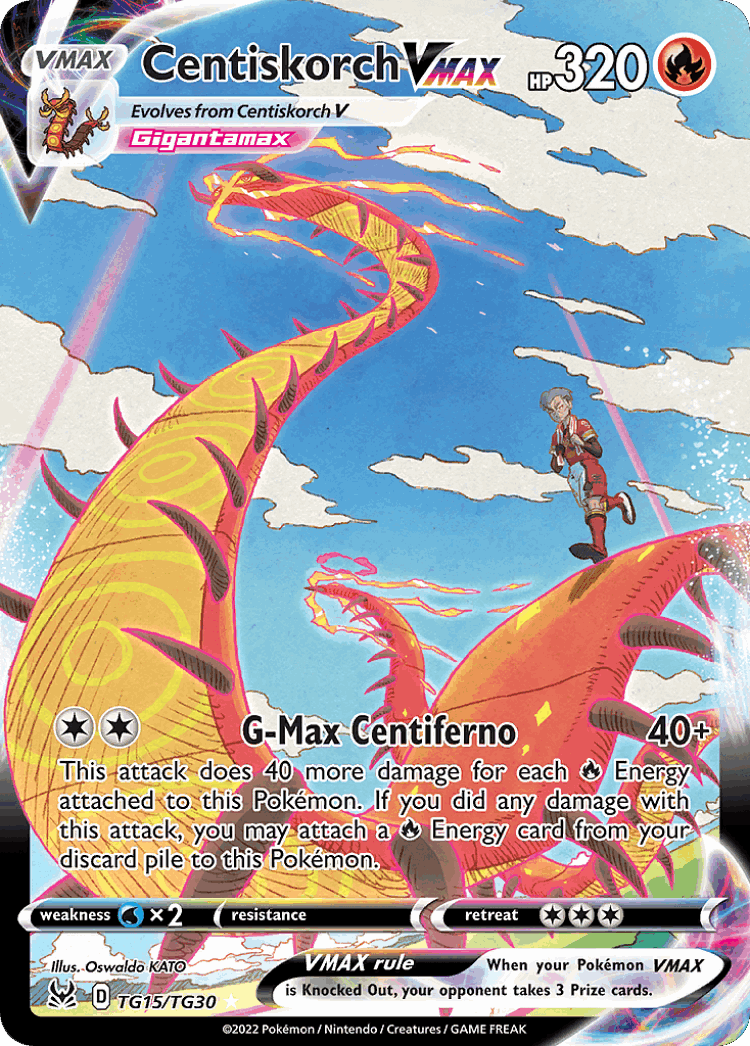 Centiskorch VMAX #15 from Lost Origin Trainer Gallery - Rare Holo VMAX - Illustrated by Oswaldo KATO