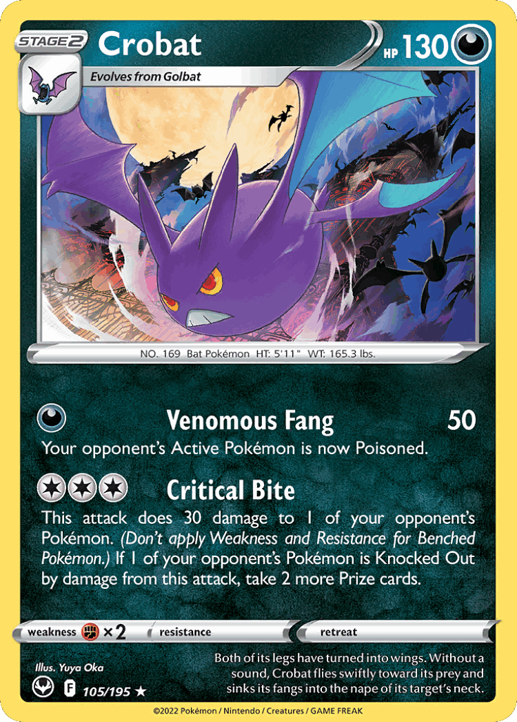 Crobat #105 from Silver Tempest - Rare Holo - Illustrated by Yuya Oka