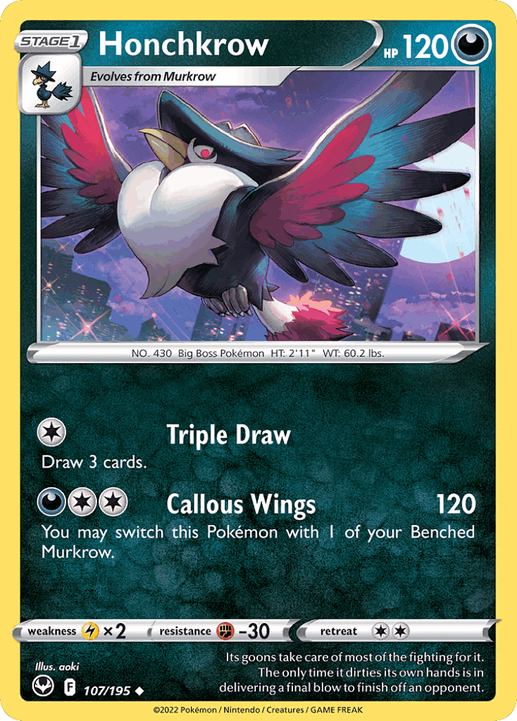 Honchkrow #107 from Silver Tempest - Uncommon - Illustrated by aoki