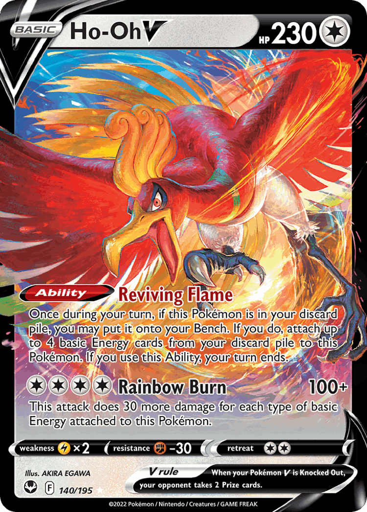 Ho-Oh V #140 from Silver Tempest - Rare Holo V - Illustrated by AKIRA EGAWA