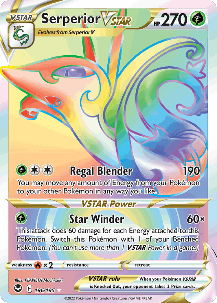 Serperior VSTAR #196 from Silver Tempest - Rare Rainbow - Illustrated by PLANETA Mochizuki