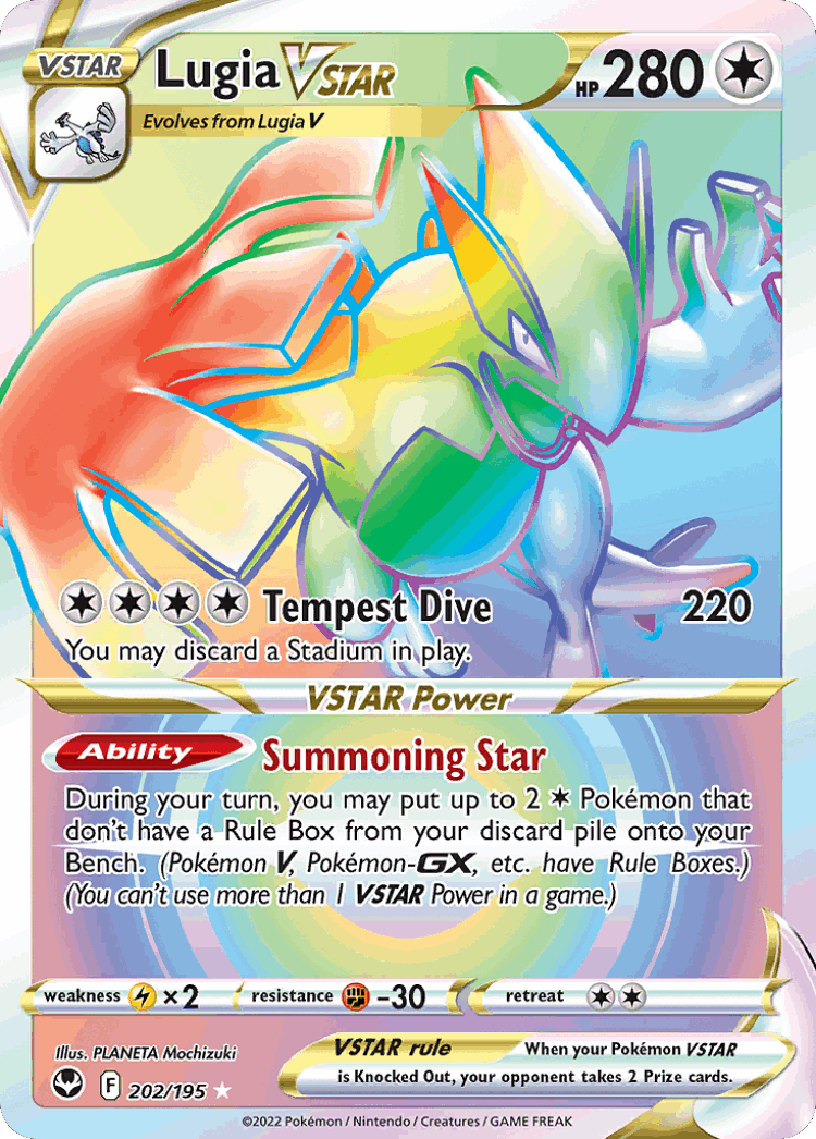Lugia VSTAR #202 from Silver Tempest - Rare Rainbow - Illustrated by PLANETA Mochizuki