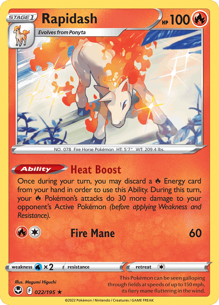 Rapidash #22 from Silver Tempest - Rare Holo - Illustrated by Megumi Higuchi