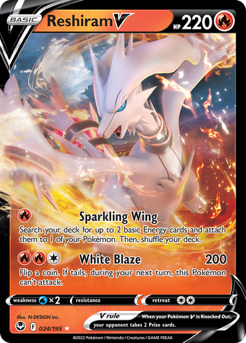 Reshiram V #24 from Silver Tempest - Rare Holo V - Illustrated by N-DESIGN Inc.