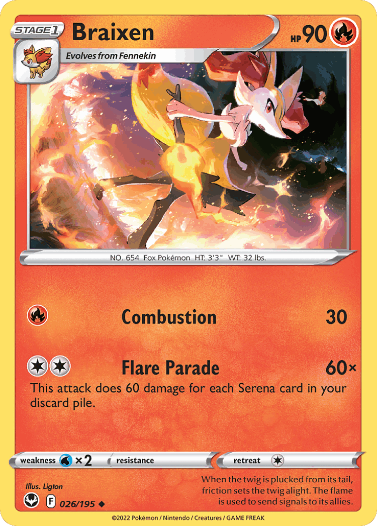 Braixen #26 from Silver Tempest - Uncommon - Illustrated by Ligton