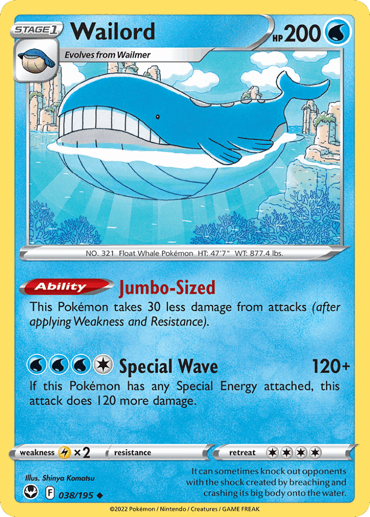Wailord #38 from Silver Tempest - Uncommon - Illustrated by Shinya Komatsu