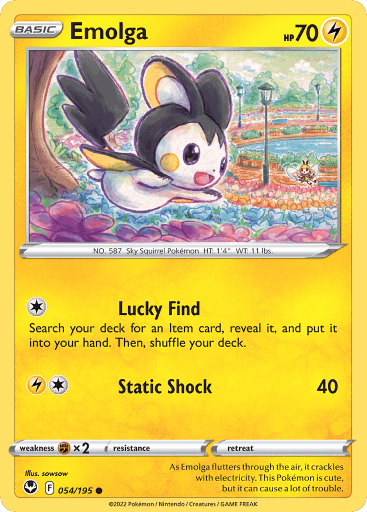 Emolga #54 from Silver Tempest - Common - Illustrated by sowsow