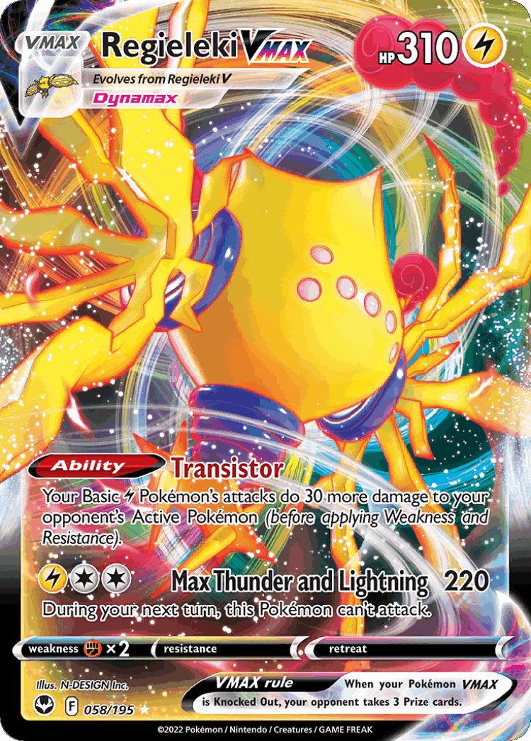 Regieleki VMAX #58 from Silver Tempest - Rare Holo VMAX - Illustrated by N-DESIGN Inc.
