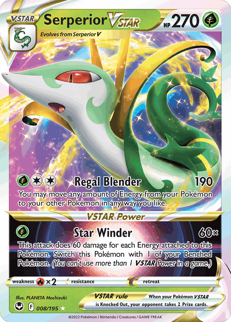 Serperior VSTAR #8 from Silver Tempest - Rare Holo VSTAR - Illustrated by PLANETA Mochizuki