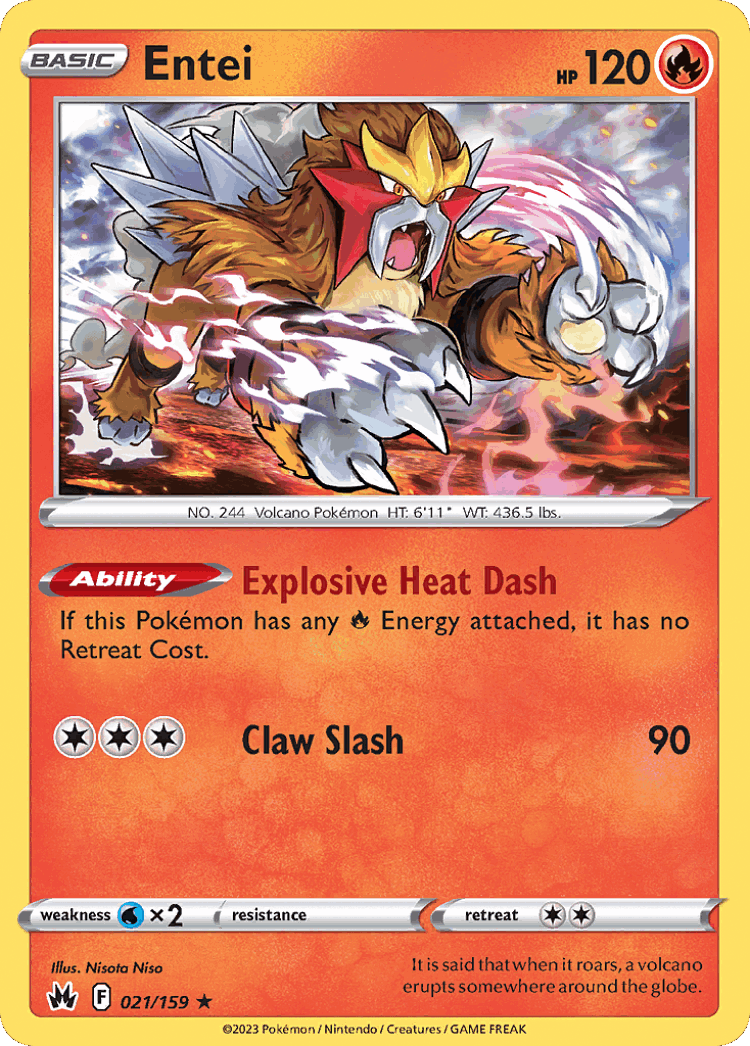 Entei #21 from Crown Zenith - Rare Holo - Illustrated by Nisota Niso