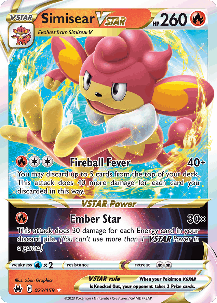Simisear VSTAR #23 from Crown Zenith - Rare Holo VSTAR - Illustrated by 5ban Graphics