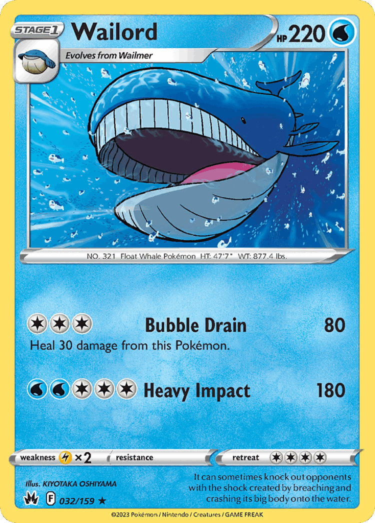 Wailord #32 from Crown Zenith - Rare - Illustrated by KIYOTAKA OSHIYAMA