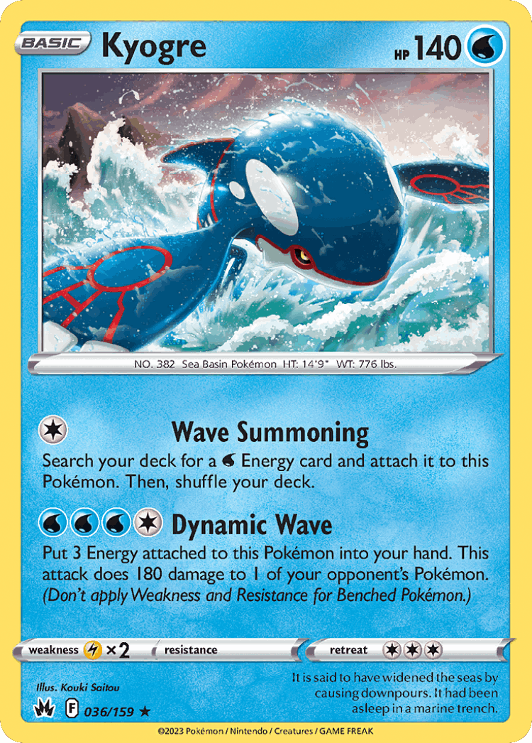 Kyogre #36 from Crown Zenith - Rare Holo - Illustrated by Kouki Saitou