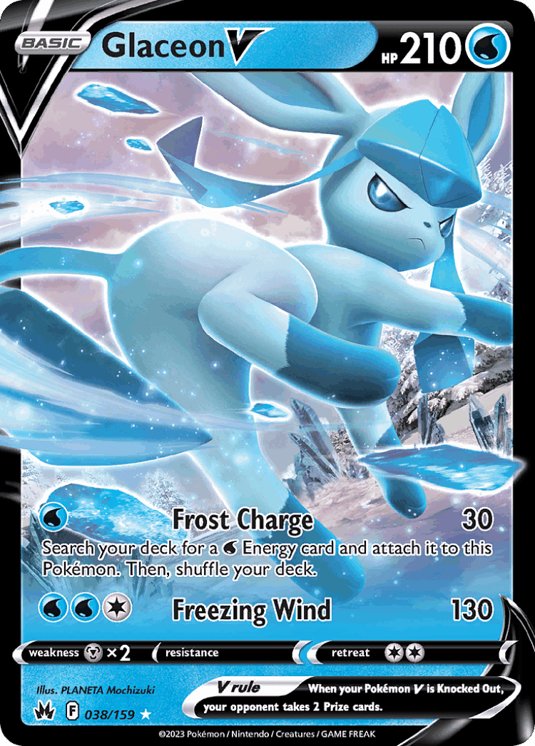 Glaceon V #38 from Crown Zenith - Rare Holo V - Illustrated by PLANETA Mochizuki