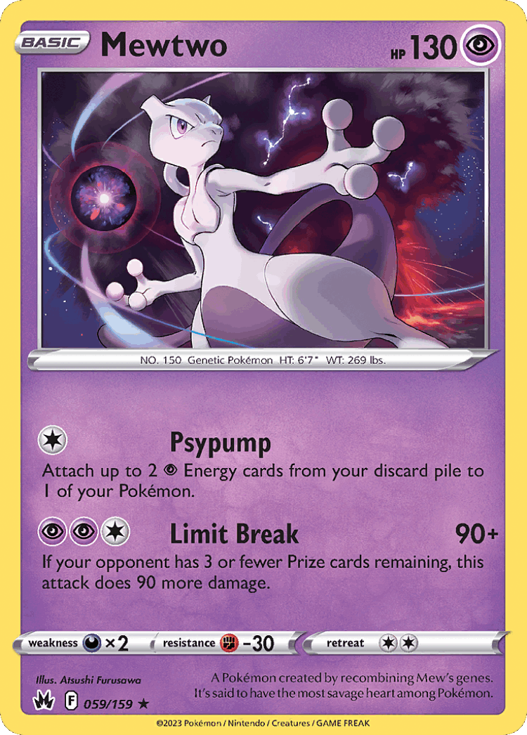 Mewtwo #59 from Crown Zenith - Rare Holo - Illustrated by Atsushi Furusawa