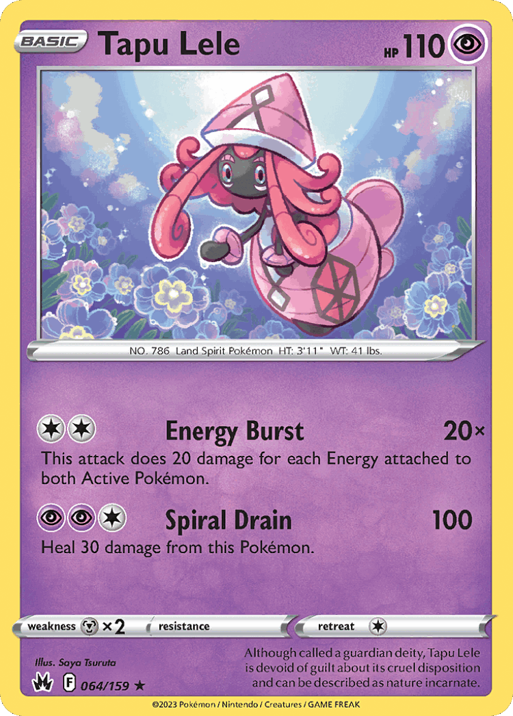 Tapu Lele #64 from Crown Zenith - Rare Holo - Illustrated by Saya Tsuruta
