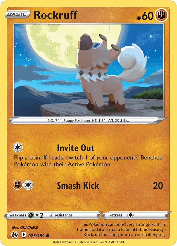 Rockruff #73 from Crown Zenith - Common - Illustrated by OKACHEKE