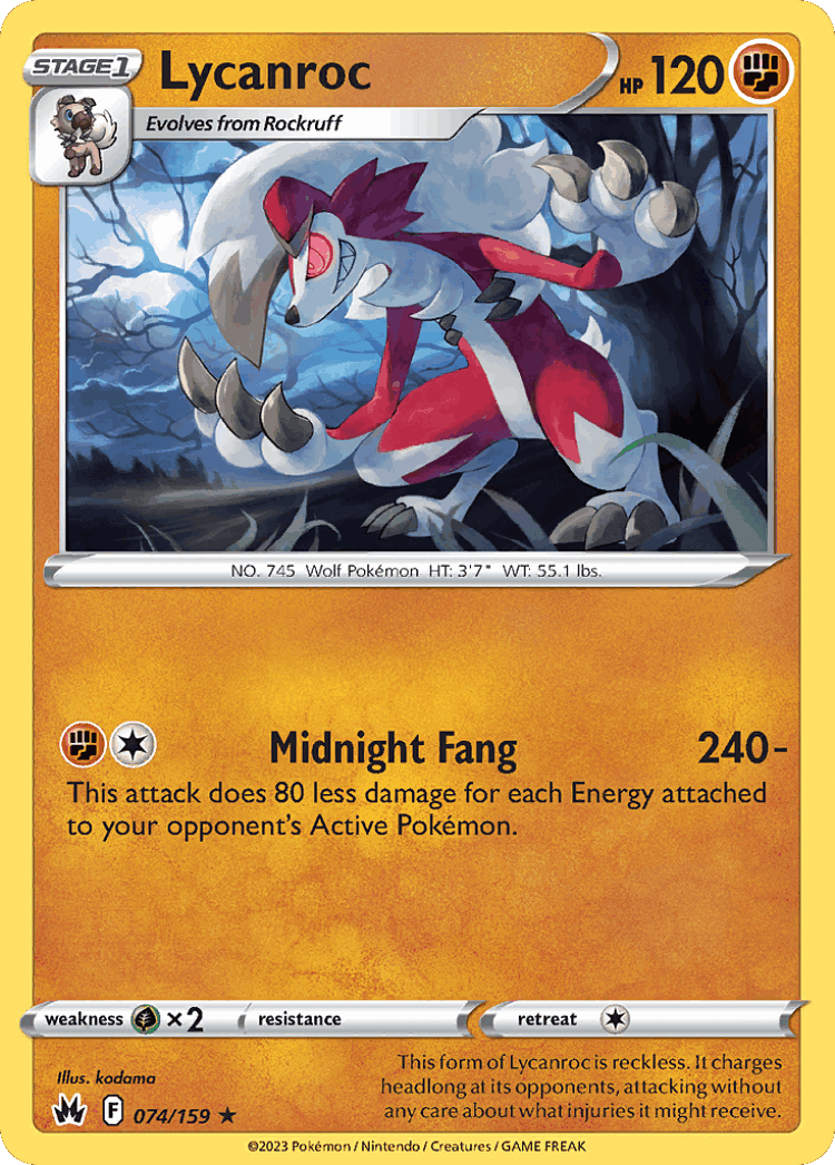 Lycanroc #74 from Crown Zenith - Rare - Illustrated by kodama