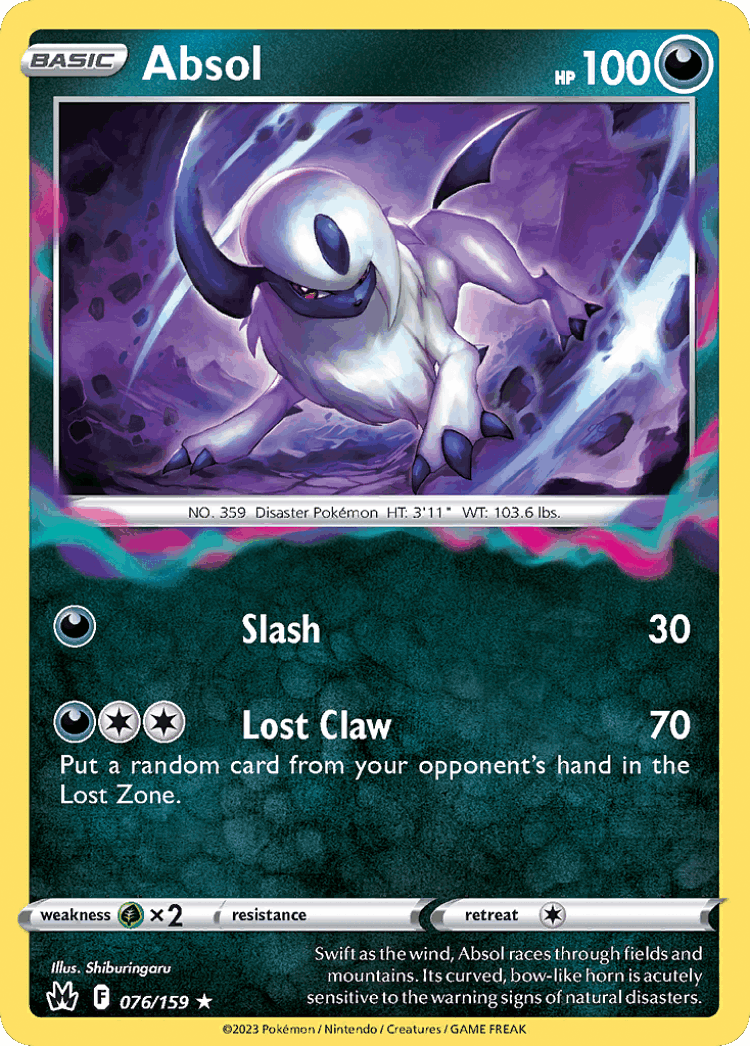 Absol #76 from Crown Zenith - Rare Holo - Illustrated by Shiburingaru