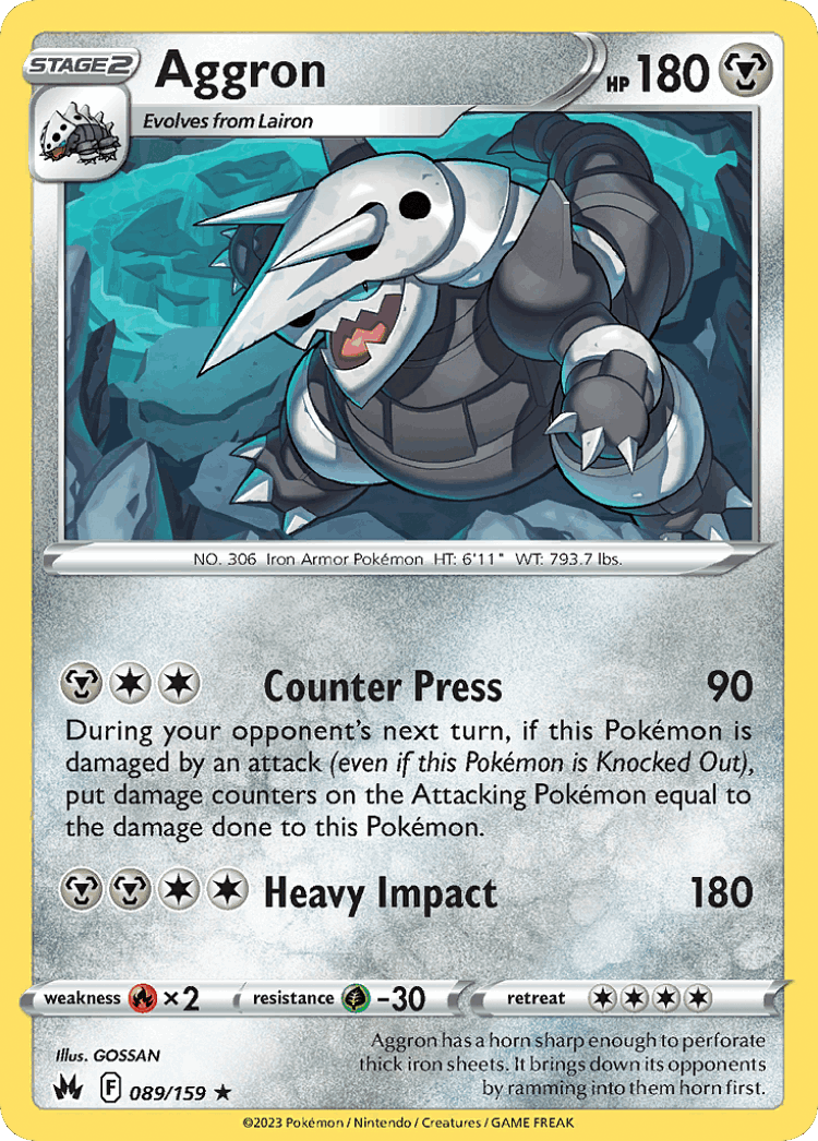 Aggron #89 from Crown Zenith - Rare Holo - Illustrated by GOSSAN