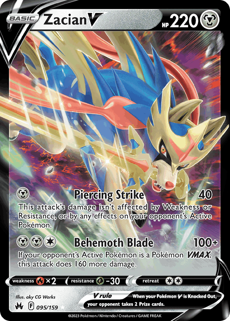 Zacian V #95 from Crown Zenith - Rare Holo V - Illustrated by aky CG Works