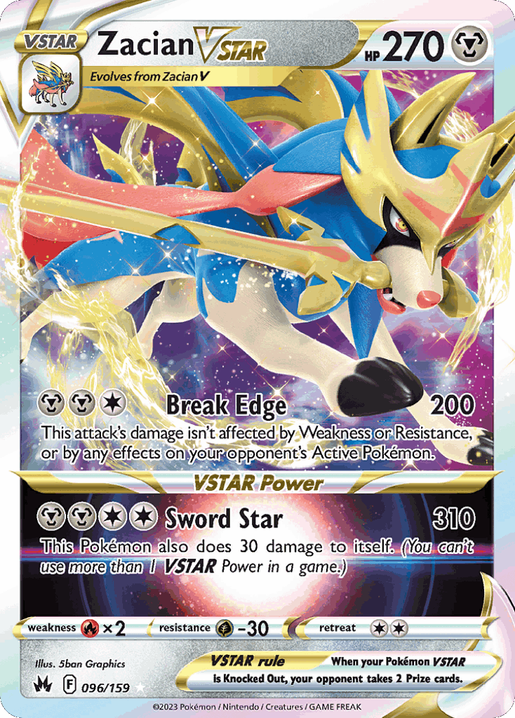 Zacian VSTAR #96 from Crown Zenith - Rare Holo VSTAR - Illustrated by 5ban Graphics
