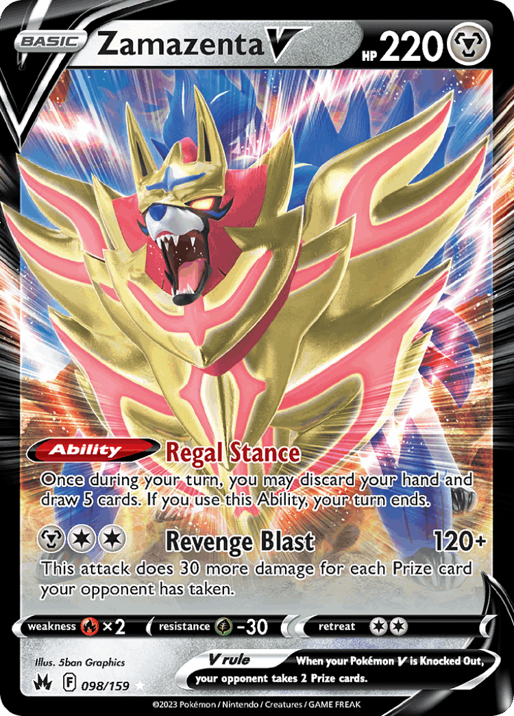 Zamazenta V #98 from Crown Zenith - Rare Holo V - Illustrated by 5ban Graphics