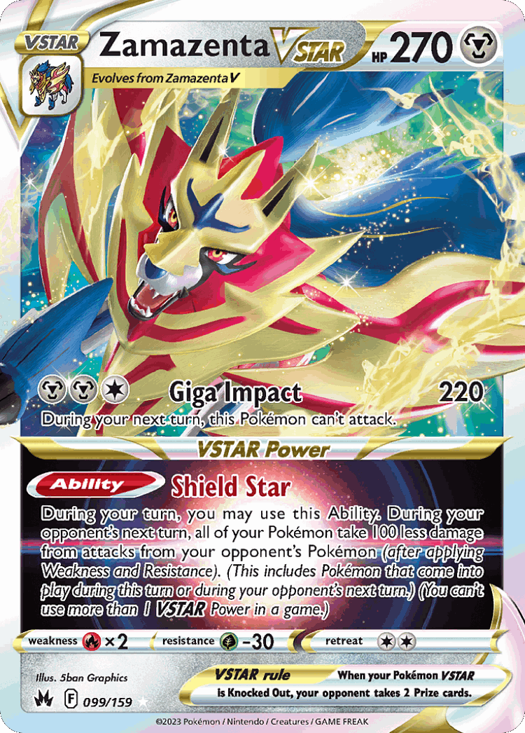 Zamazenta VSTAR #99 from Crown Zenith - Rare Holo VSTAR - Illustrated by 5ban Graphics