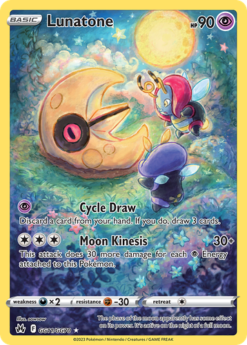 Lunatone #11 from Crown Zenith Galarian Gallery - Trainer Gallery Rare Holo - Illustrated by sowsow