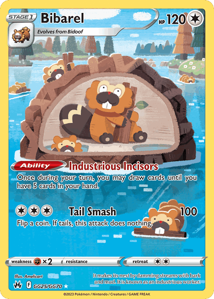 Bibarel #25 from Crown Zenith Galarian Gallery - Trainer Gallery Rare Holo - Illustrated by Amelicart