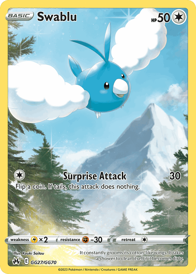 Swablu #27 from Crown Zenith Galarian Gallery - Trainer Gallery Rare Holo - Illustrated by Kouki Saitou