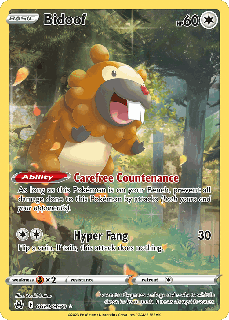 Bidoof #29 from Crown Zenith Galarian Gallery - Trainer Gallery Rare Holo - Illustrated by Kouki Saitou