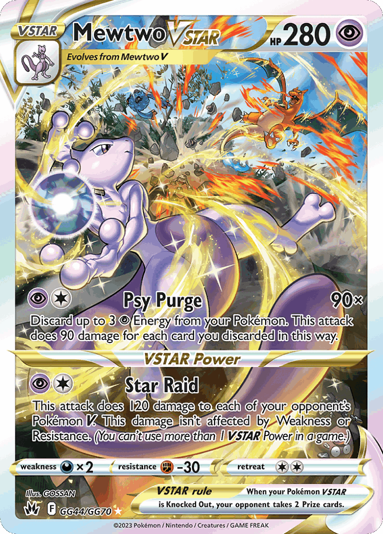 Mewtwo VSTAR #44 from Crown Zenith Galarian Gallery - Rare Holo VSTAR - Illustrated by GOSSAN