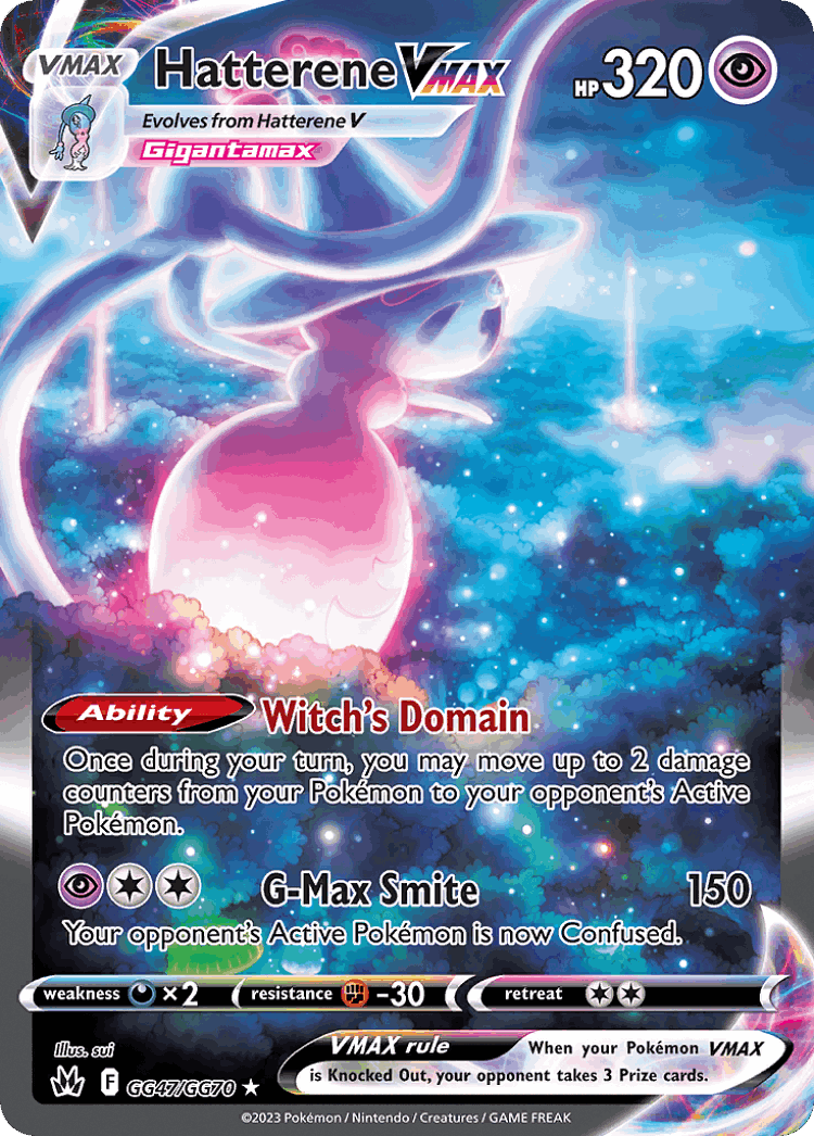 Hatterene VMAX #47 from Crown Zenith Galarian Gallery - Rare Holo VMAX - Illustrated by sui