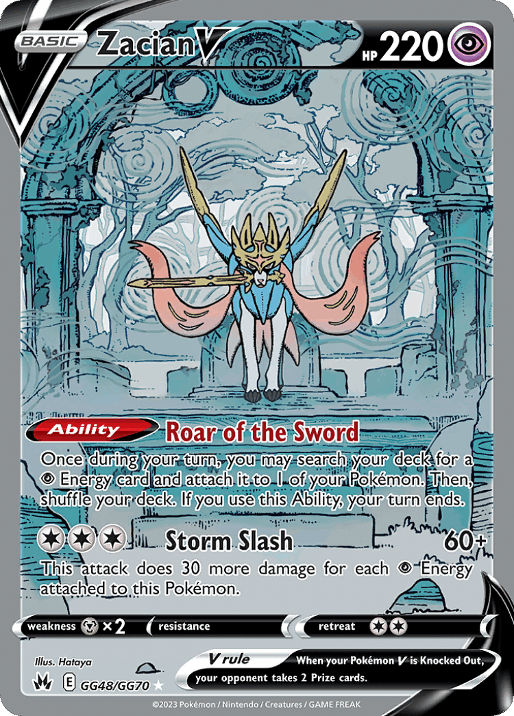 Zacian V #48 from Crown Zenith Galarian Gallery - Rare Holo V - Illustrated by Hataya