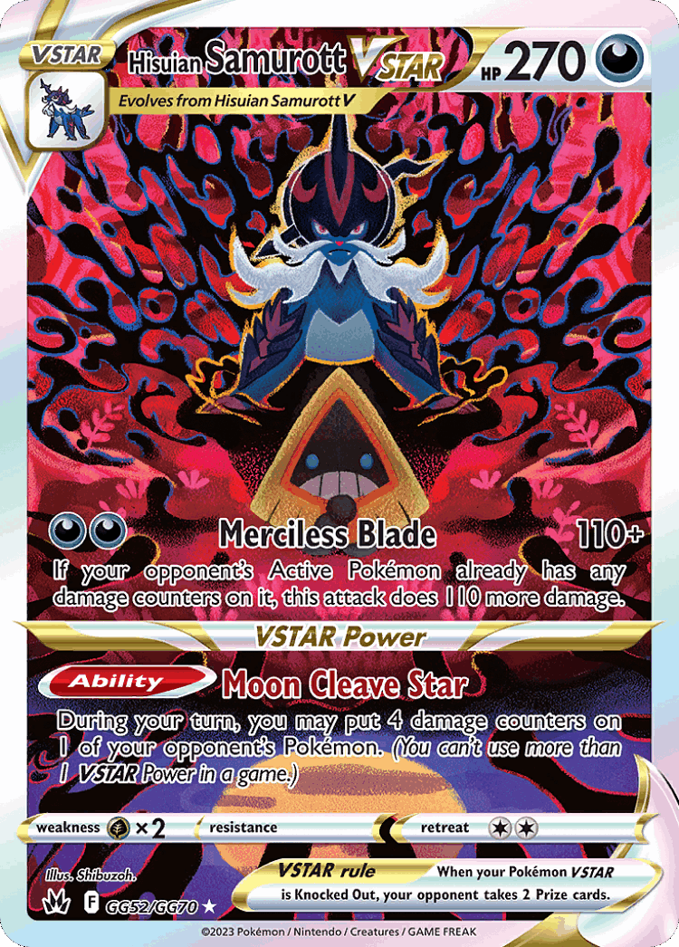 Hisuian Samurott VSTAR #52 from Crown Zenith Galarian Gallery - Rare Holo VSTAR - Illustrated by Shibuzoh.