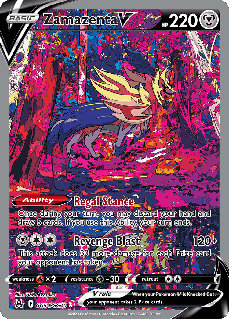 Zamazenta V #54 from Crown Zenith Galarian Gallery - Rare Holo V - Illustrated by Haru Akasaka