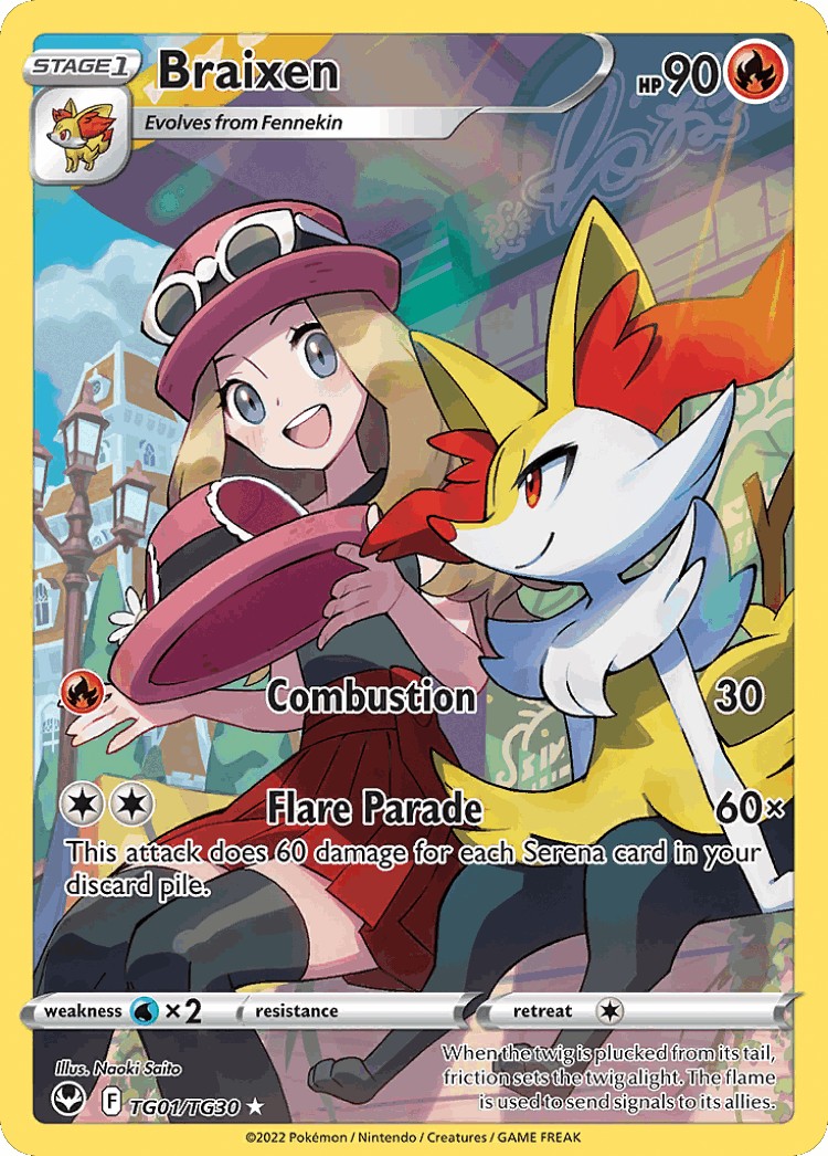 Braixen #1 from Silver Tempest Trainer Gallery - Trainer Gallery Rare Holo - Illustrated by Naoki Saito