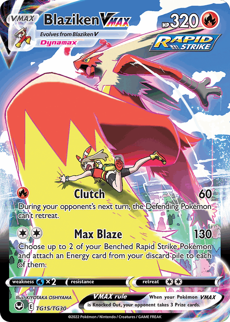 Blaziken VMAX #15 from Silver Tempest Trainer Gallery - Rare Holo VMAX - Illustrated by KIYOTAKA OSHIYAMA